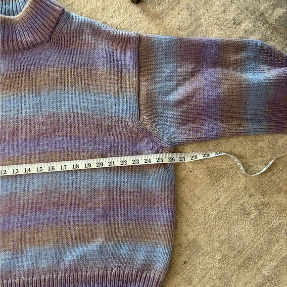 NEW COS Striped Wool Knit Purple Ombré Chunky Mock neck Oversized Sweater Medium - Picture 11 of 12